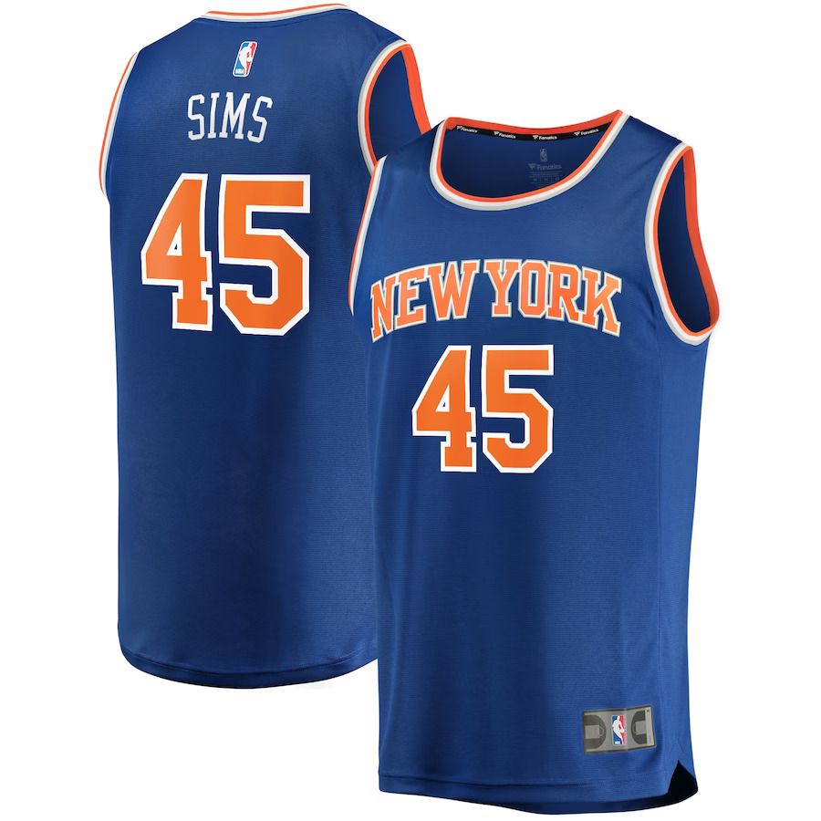 Men New York Knicks 45 Jericho Sims Fanatics Branded Blue Fast Break Replica NBA Jersey